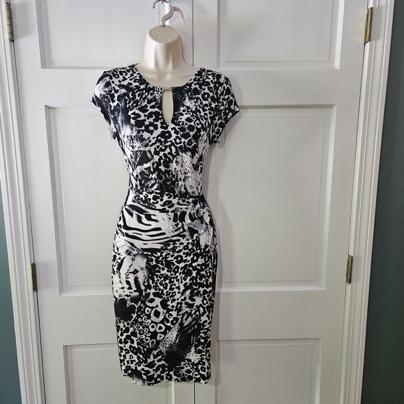 Cache Black and White Patterned Midi Dress - Picture 1 of 1